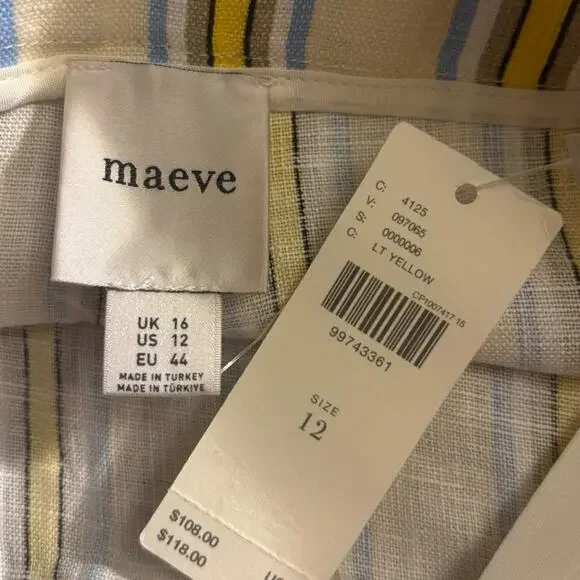 Anthropologie Maeve NWT Linen Striped Belted Shorts Size 12
